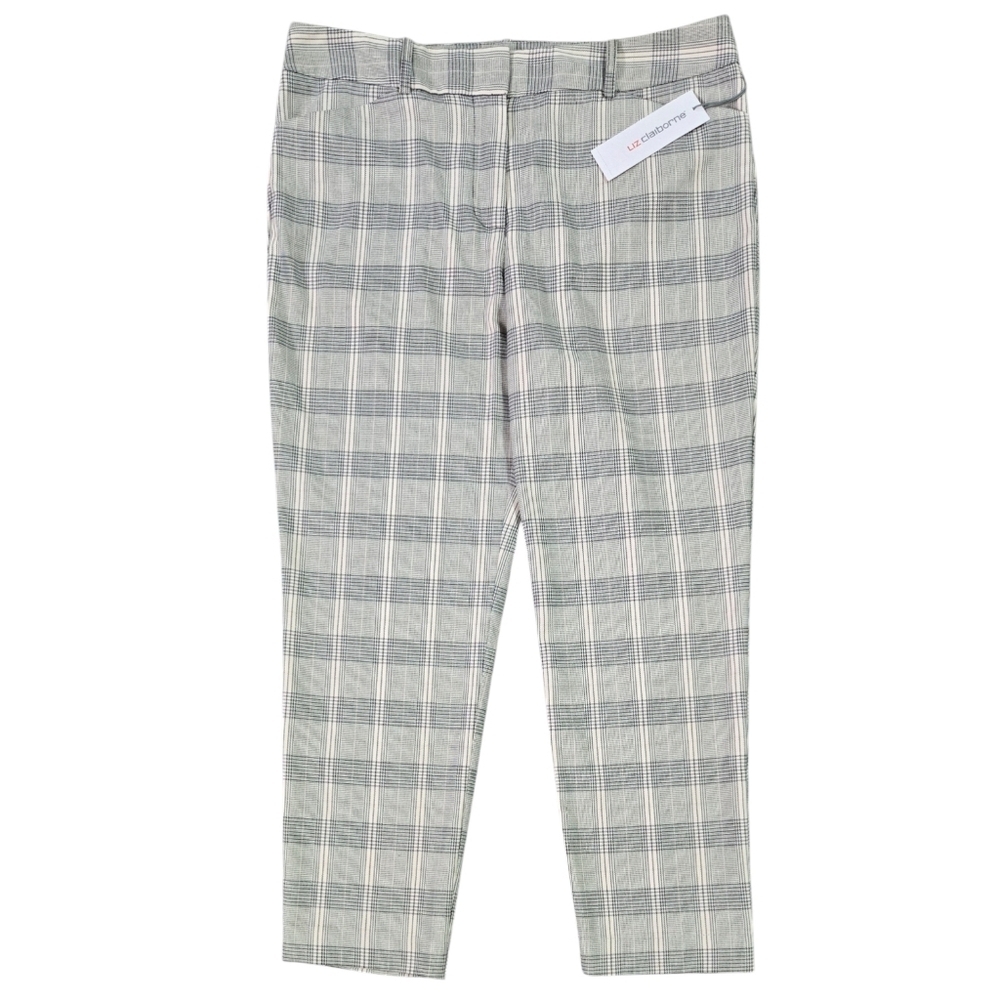 Liz Claiborne NWT Black Pale Pink English Rose Check Plaid Cropped Dress Pants